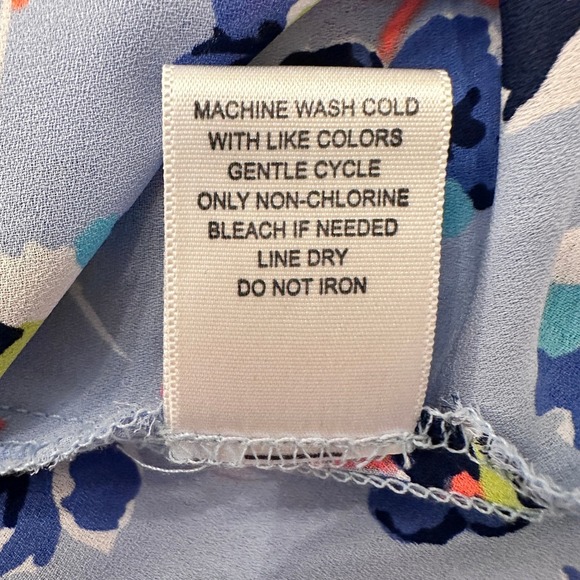 Society Girl Blue Floral Crochet Trim Blouse XL 3/4 Sleeve - Picture 6 of 8